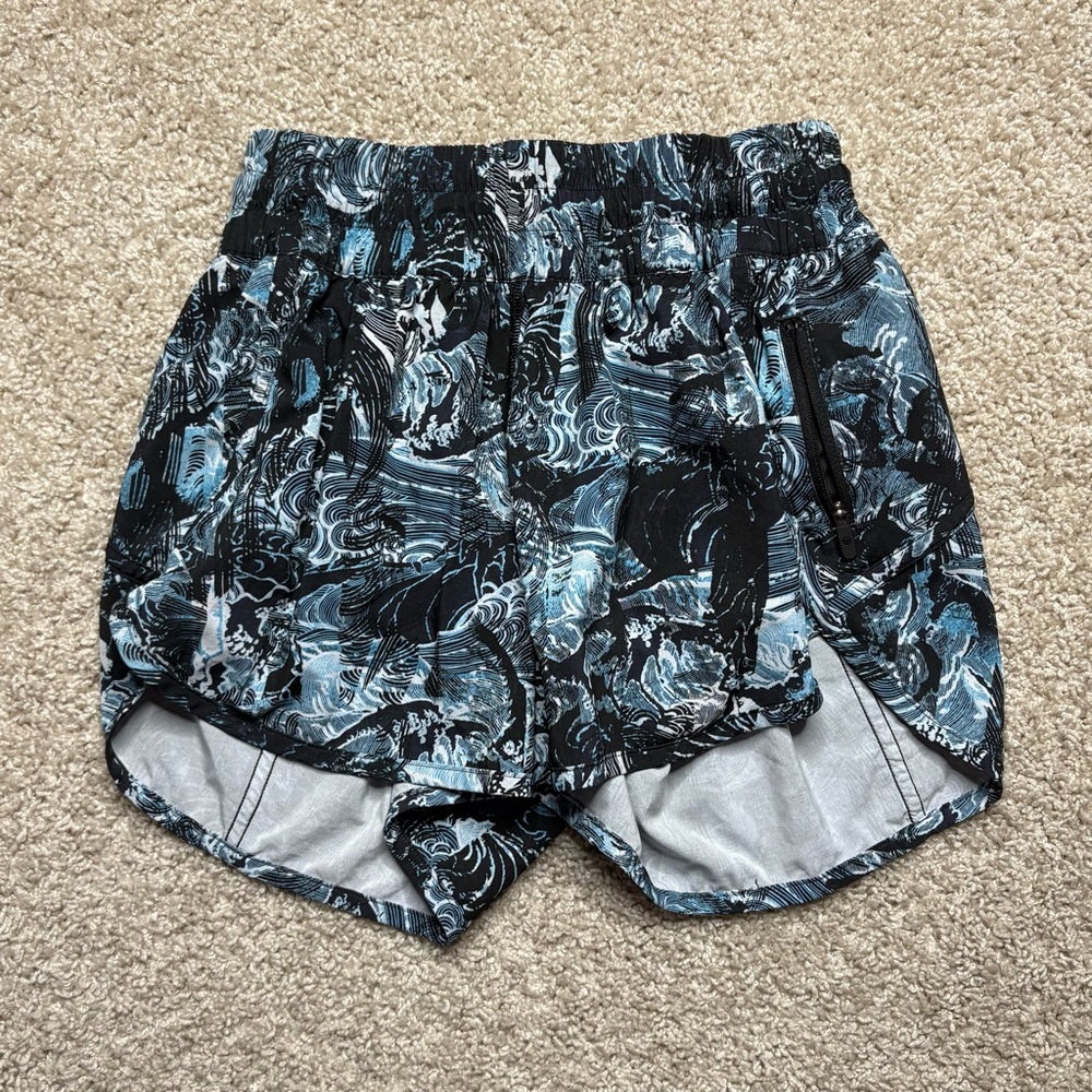 lululemon athletica Black and Light Blue Patterned Athletic Shorts
